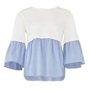 KINLY Womens Layered Poplin Top White Blue XS